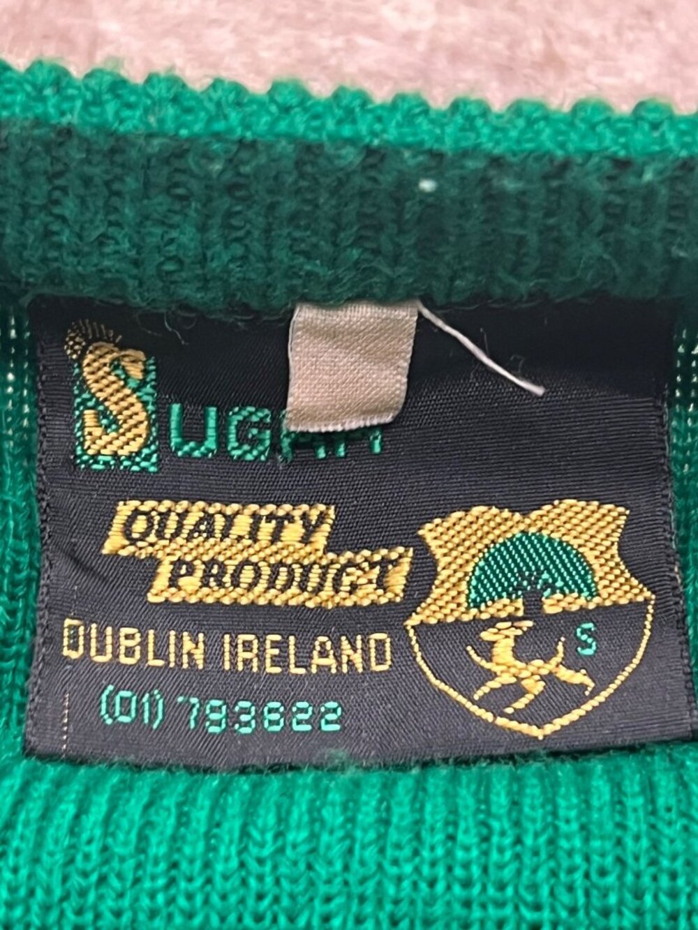 Vintage 90's Sugra Made in Ireland Green V-neck Sweater 42 Euro Large Men Unisex - Picture 5 of 11
